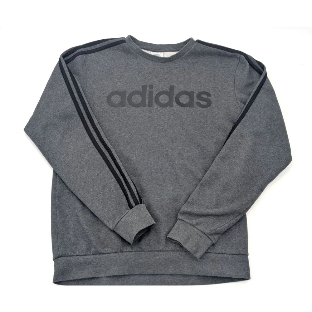 Adidas Gray Cotton Blend Crew Neck Long Sleeve Pullover Sweatshirt Size Medium